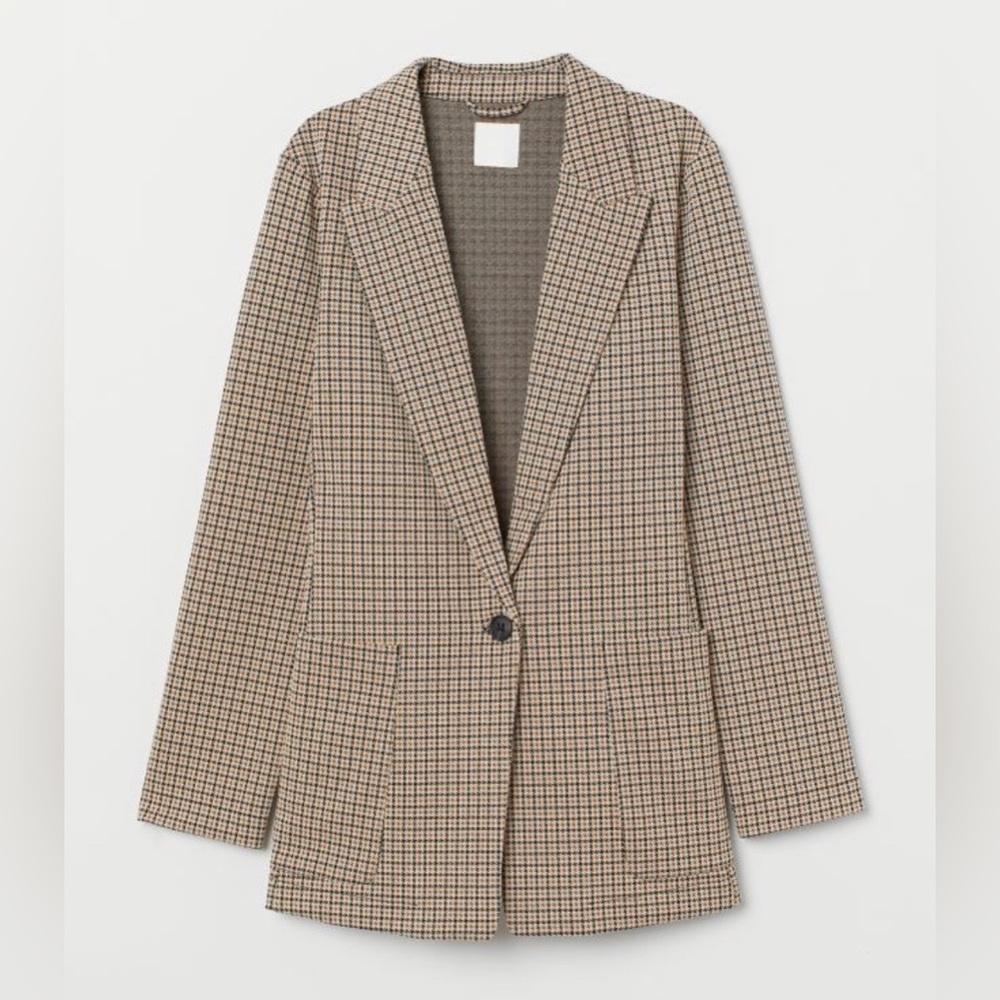 Beige/Houndstooth Patterned Blazer